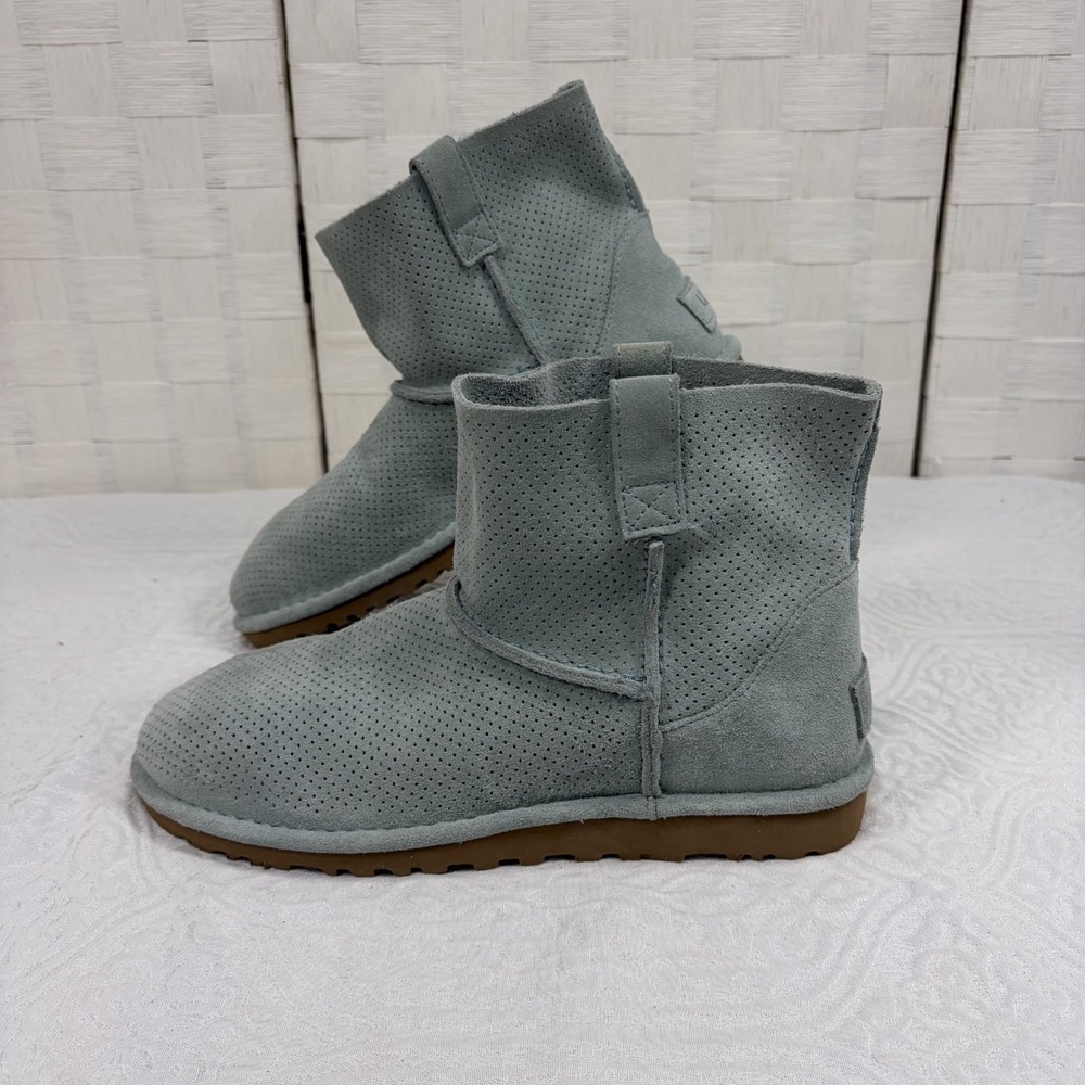 UGG Classic Unlined Mini Perf Boots light blue perforated suede finish womens 9